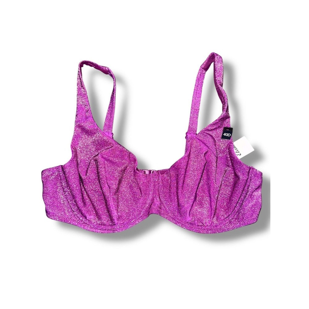 Etam Underwire Bikini Top Womens 40D Pink Glitz Lyc Metallic Shimmer New